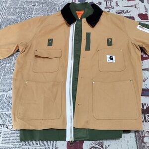 Sacai Beige Olive Green Accent Patch Pocket Jacket